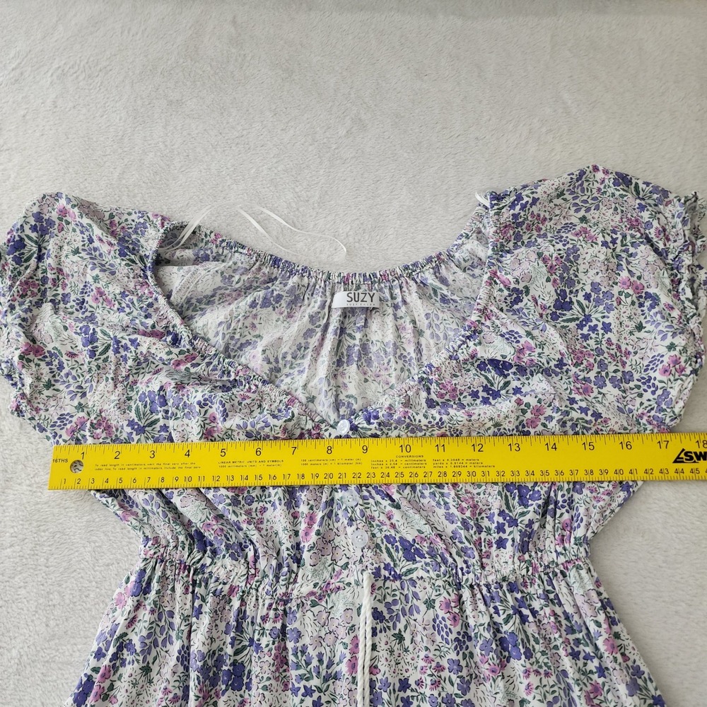 Suzy Shier Tiered Floral Dress Womens XS Purple Babydoll Cottage Prairie Boho - Picture 11 of 15